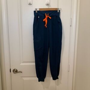 Figs Navy Scrub Joggers with Orange Drawstring